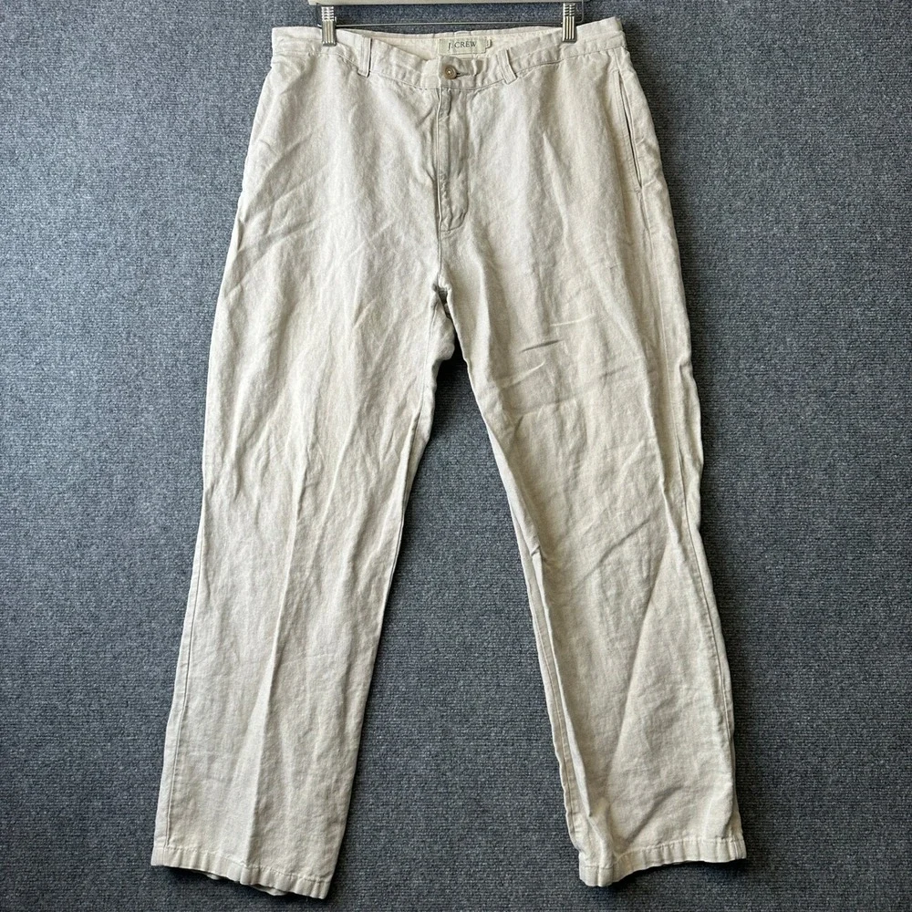 J. Crew Linen Trousers Mens 36x32 Beige Beach Summer Casual Pants